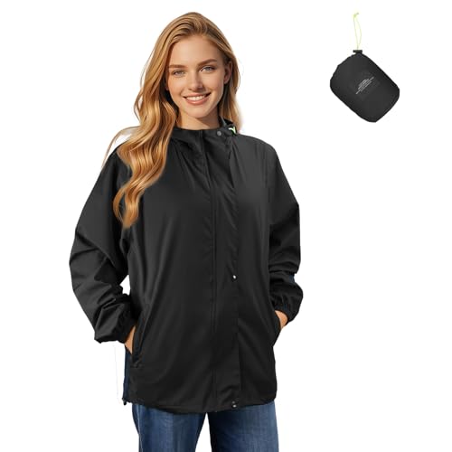 LAMA Women's Rain Jacket Lightweight Waterproof, Windbreaker Jacket with Hood Sun Protection, Packable Raincoat with Pocket
