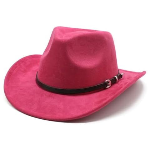 Wotfim Western Cowboy Hat for Adults with Felt Wide Brim Suede Cowgirl Hat Classic Retro Panama Hat-223Rose-red Cover