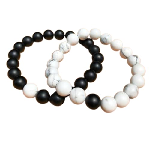 Bracelet pour couples à distance en pierres de howlite et onyx FIZA_CPL_148