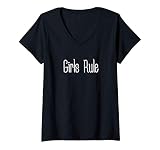 Womens Girls Rule V-Neck T-Shirt