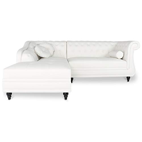 INTENSE DECO Canapé d'angle Gauche Empire Blanc Style Chesterfield