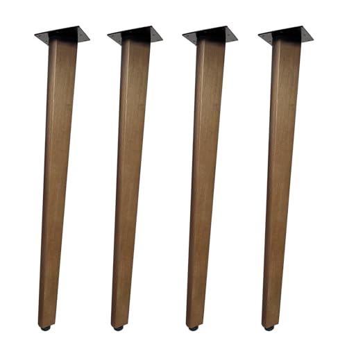 QLLY 28 inch Solid Wood Table Legs Walnut Finish Wooden Desk Legs with Adjustable Leveling Feet Set of 4 Heavy Duty Replacement Legs for for DIY Dining Table Office Desk Farmhouse Furniture