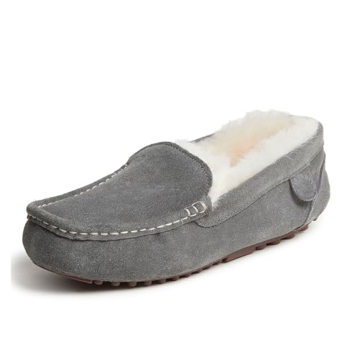 Dearfoams Women's Fireside Water Resistant Indoor/Outdoor Genuine Shearling Mel Moccasin Slipper, Wide Widths