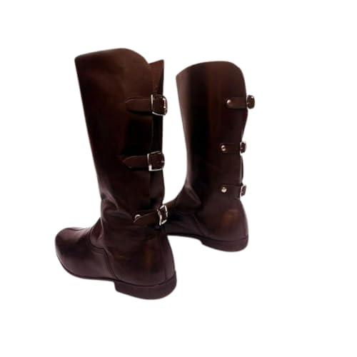 Medieval Leather Boots, 3 Buckle Renaissance Loafer Boot, Viking Costume Shoes, Brown