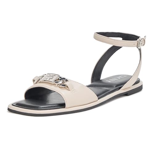 DKNY Women's Bacliff Flat Ankle Strap Sandal with Logo