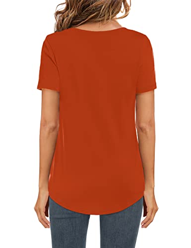 Elesomo Tshirts Shirts For Women Summer Short Sleeve V-Neck T-Shirts, Burnt Orange L #TOP1