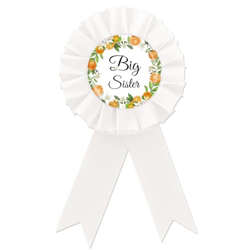 Orange Big Sister Tinplate Badge Pin, Little Cutie Birthday Girl Button Pin, Sister to Be Rosette Badge Pin for Baby Girl, Little Cutie Brooch Buttons for Baby Shower/Birthday Party Decoration