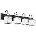 Ralbay Matte Black Crystal Vanity Light 4 Light Modern Crystal Bathroom Lighting Fixtures Over Mirror, Crystal Black Bathroom Vanity Light