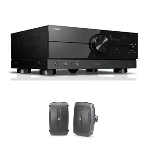 Image of YAMAHA RX-A2A AVENTAGE 7.2-Channel AV Receiver - 8K and 4K/120 HDMI, eARC, Dolby Atmos, DTS:X, Wi-Fi, Bluetooth, MusicCast with YAMAHA NS-AW150BL 2-Way Indoor/Outdoor Speakers (Pair, Black)