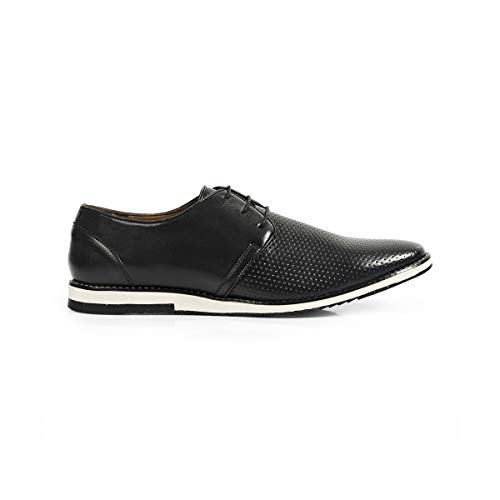 Sapato Casual Masculino Derby Couro Legítimo Perfurado England Reverso - 1105 - Preto Cor:Preto;Tama