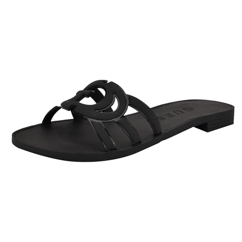 Guess Women's ELYHO Flat Sandal, Black 001, 6