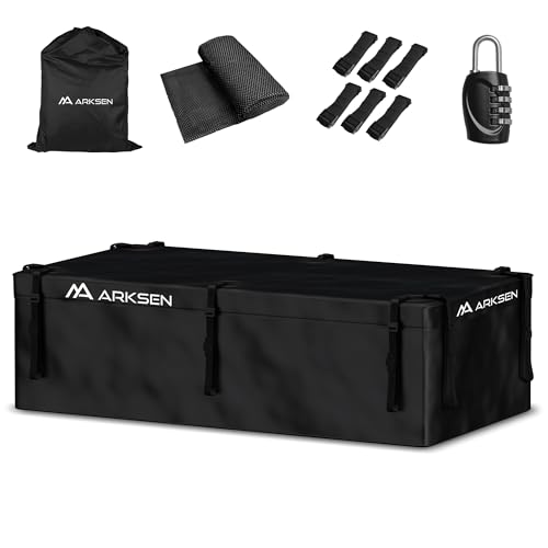 ARKSEN Roof Top Luggage Storage Bag for 64" x 39" Roof Baskets Waterproof 21.5 Cubic Feet (62.2" L x 33.07" W x 18.11" H) with 10 Straps Anti-Slip Mat
