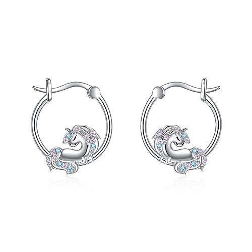 Pendientes de aro de unicornio de plata hipoalergénicos contra la irritación en niñas
