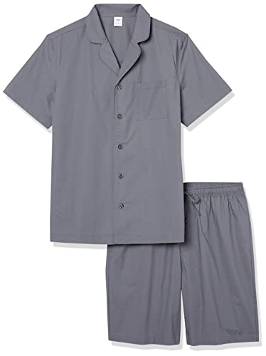 Amazon Essentials Men's Lightweight Woven Notch Collar Short Pajama Set, Charcoal, Medium #TOP5