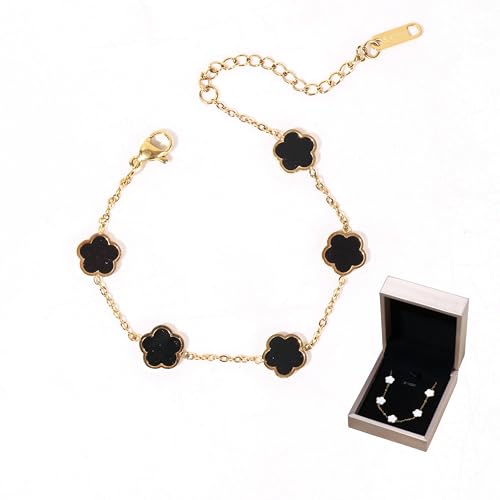 Honwang Women's Bracelet Lucky Clover Four-Leaf Clover 18K Fashion Jewelry (Black)