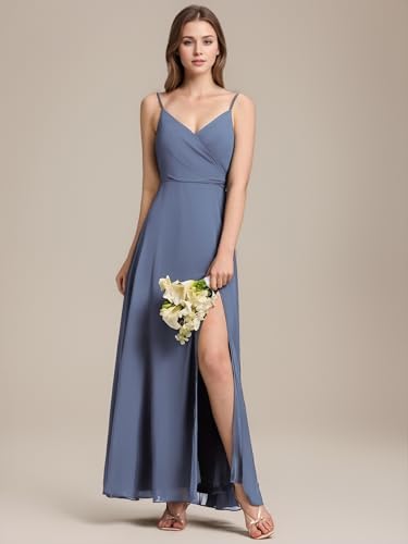 Image of Ever-Pretty Women's Sexy Side Slit V Neck Spaghetti Straps Chiffon A Line Bridesmaid Dress 0128B-PH