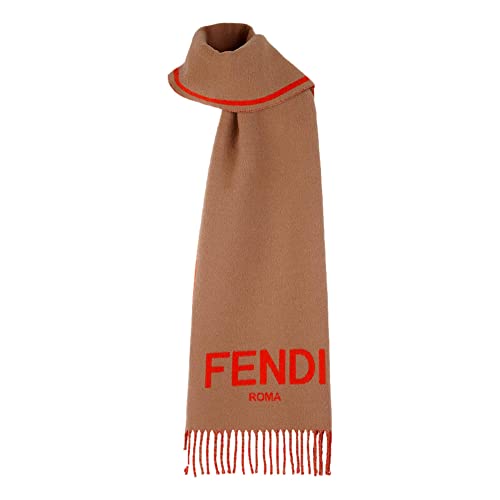 Fendi Roma Cashmere Scarf Beige Orange Logo Fxt322 #TOP1
