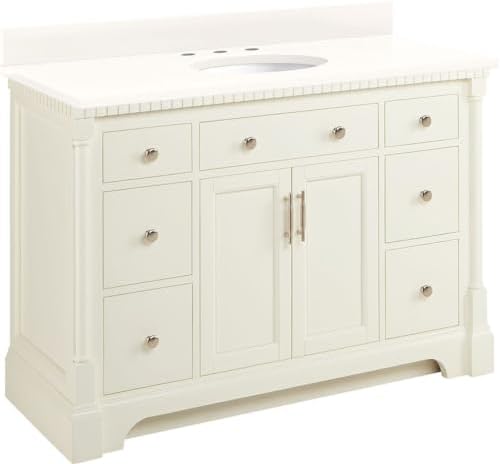 Signature Hardware 953832-48-UM-8 Claudia 48" Mahogany Single Basin Vanity Set with Cabinet, Vanity Top, and Oval Undermount Sink - 8" Faucet Holes - White/Arctic White
