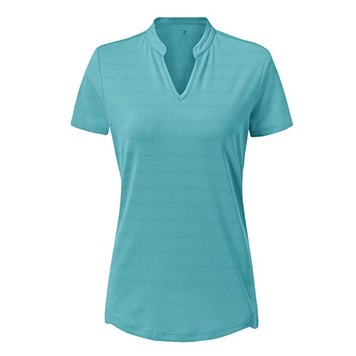 Basudam Women's Golf Polo Shirts V-Neck Short Sleeve Collarless Tennis Running T-Shirts Quick Dry Aqua Blue Xl #TOP1