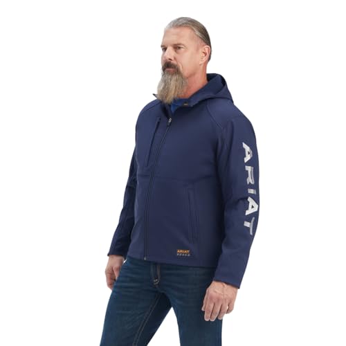Image of ARIAT Men's Rebar Stretch Canvas Softshell Hooded Logo Jacket