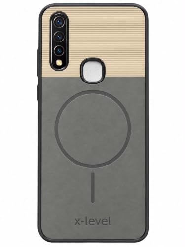 Image of Bintage Dual-Leather Mac Safe Design Phone Case| Soft Touch Finish | Full Camera Protectection Back Cover Compatible for Vivo 1904 /Vivo Y12 /Y15 /Y17 - White & Matelic Grey