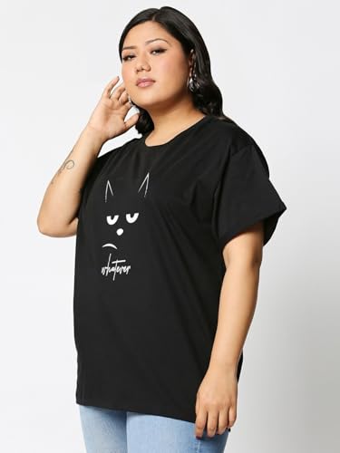 Image of Bewakoof Women's 100% Cotton Graphic Print Boyfriend Fit Round Neck Plus Size T-Shirt