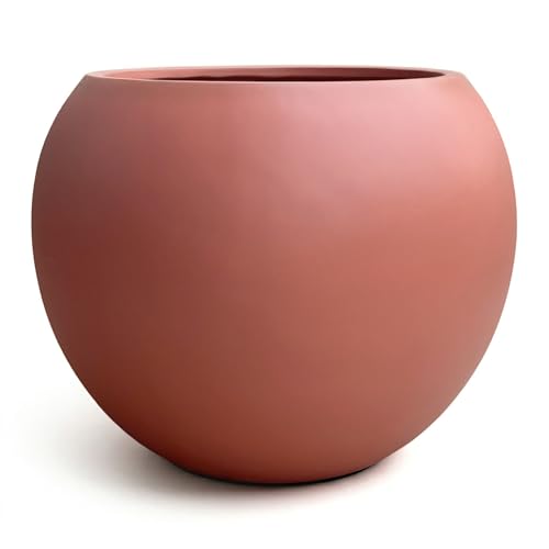 DTY Premium Mt Sherman Fiberstone Sphere Planter for Indoor Outdoor Use, Round Pot for Olive Tree, Lightweight, Smooth Finishes. 2 Coco Mats. Terracotta, Large 21.1'' D x 16.7'' H. 14.6&rdquo; Pot Opening