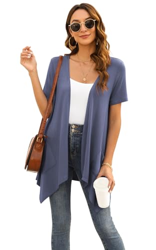 Image of Veryoung Floral Short Sleeve Cardigans for Women Casual Drape Open Front Lightweight Summer Cardigan with Pocket High Low Hem