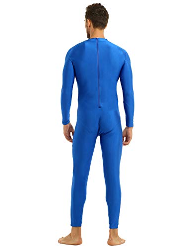 Feeshow Men's High Neck Zip One Piece Leotard Bodysuit Stretchy Unitard Costume Blue Large #TOP4