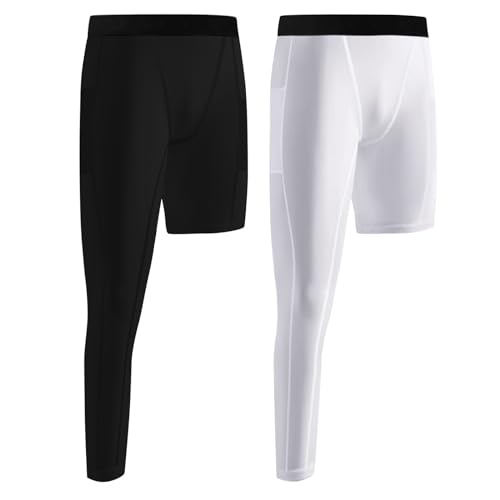 Hotfiary Boys Youth One Leg Long Compression Pants Tights Leggings Athletic Base Layer Under Gear for Basketball Football