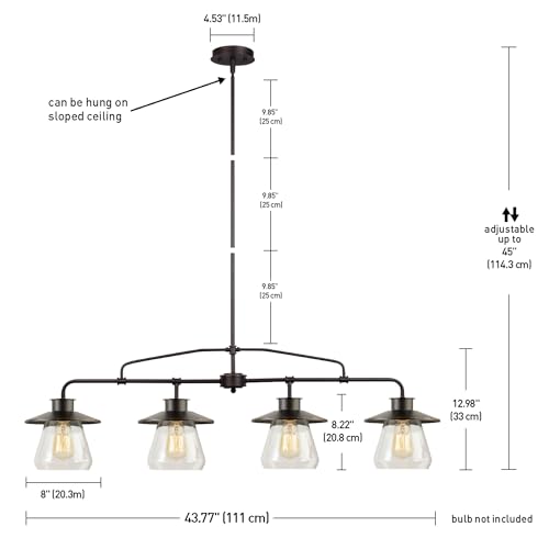Globe Electric 65382 4-Light Pendant, Oil Rubbed Bronze, Clear Glass Shades, E26 Base Socket, Kitchen Island, Pendant Light Fixture, Adjustable Height, Home Décor Lighting, Bulb Not Included