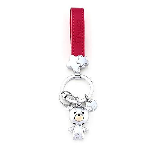 Milesi Zinc Alloy Teddy Bear Leather Strap Keychain Red