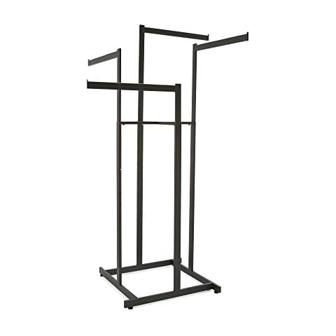 Econoco - 4-Way Rack - Metal Clothing Rack - Hi-Capacity - With 4 Straight Arms - Rectangular Tubing - Adjustable Levelers - With Tab Stops - Matte Black Cover