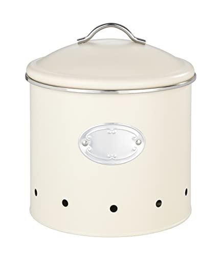 WENKO Boîte de conservation Nero 4L avec aération |Circulation optimale de l'air pour conservation oignons, pommes de terre| Style rétro,métal laqué avec étiquette inscriptible | 18,7x21 cm | Beige