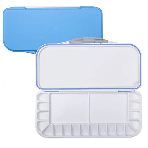 18-Well Premium Watercolor Paint Palette, Travel Portable Folding Paint Palette Box with 1+2 Mixing Areas for Watercolor, Acrylic & Oil Paint - Nice Gift for Kids, Adults & Artists (Blue)