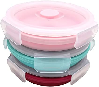 3 Pack Small Silicone Collapsible Food Storage Containers Set BPA Free Folding Lunch Bento Box Stackable Kitchen Organiser Dishwasher Microwave Safe