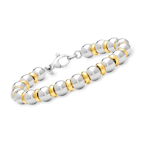 Ross-Simons Italian Sterling Silver and 22kt Gold Over Sterling Bead Bracelet