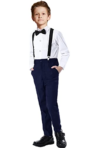 Sailiiny Boys 4 Pieces Suits Slim Fit Outfits Vest Sets Black Blue Formal Dresswear For Boy, Navy Blue 2, 7 #TOP2