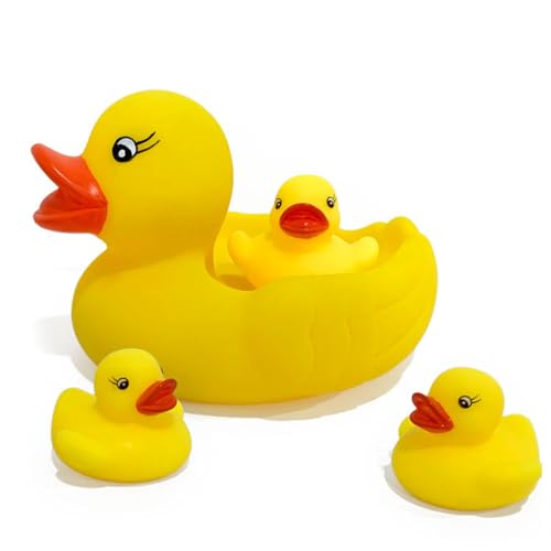 JDCMEI 4 Piezas Juguete Baño Pato,Juego de baño Flotante con Patos chirriantes,Flotante para Piscina,, Juguetes Flotantes Bañera Bebe, Pato para Bañera Niños para Fiesta de bebé niños bañera