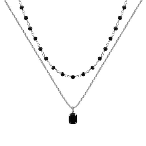 Collier double couche perlé en cristal noir pour femme bijou chic