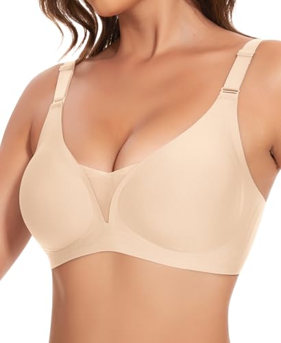 Ganado Damen Nahtloser BH Bügelloser Bequemer BH Bustier Bralette Soft (Beige-Mesh, L)
