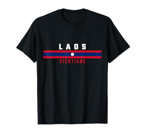 Drapeau laotien avec texte LAOS-VIENTIANE en majuscules T-Shirt