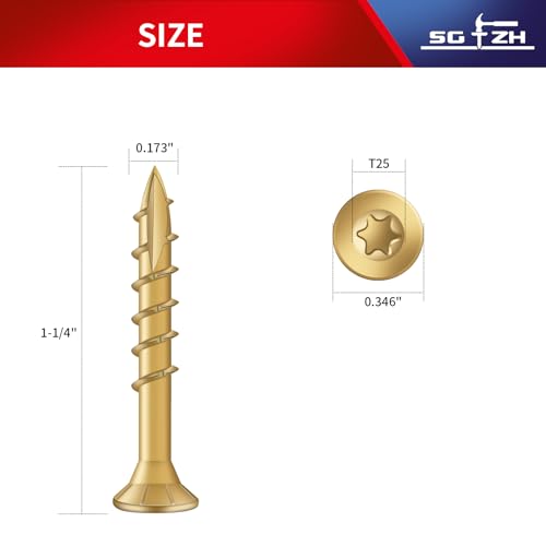 Image of #8 x 1-1 /4 inch Deck Screws (183Pcs) 1lb. Exterior Wood Screws. Carbon Steel, Tan, Flat Head, Rust Resistant epoxy Coated, with T25 Star Bit