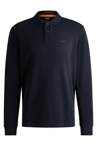 BOSS Herren Petempestolong Poloshirt aus Baumwoll-Mix mit Waffelstruktur Dunkelblau XL