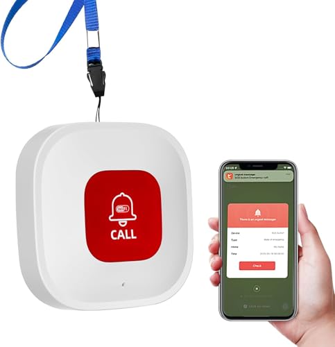 Tuya Wifi Smart Personal Alarms for Elderly, Wireless SOS Panic Call Button Linked To Phone, SOS Caregiver Pager Alert System for Handicapped, Seniors, Patient, Only Supports 2.4GHz Wi-Fi, NO FEES