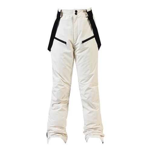 Pantalones de esquí con aislamiento térmico para mujer, impermeables, resistentes al viento, con forro polar, overol cálido de snowboard para esquí, beige, L