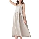 Simple&Opulence Women’s Summer Dresses 100% Linen Beach Sundress Nightgown Long Casual Lounge Sleep Dress with Pockets(Linen,L)