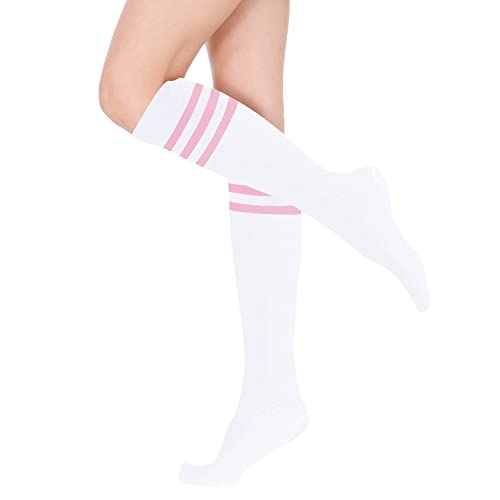 Image of DOOVID Casual Knee High Socks for Women Tube Socks Elasticity Athletic Socks Thin Stripe Knee High Stockings