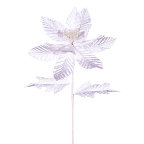 22 in. Velvet Glitter Trim Poinsettia Spray White - 6 per Bag