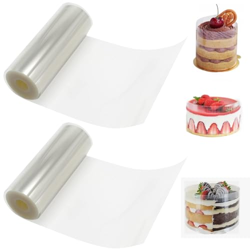 2 Pièces Rodoide Transparent Patisserie, 10cm X 10m Feuille Acetate, Réutilisable Pet Dur de Qualité Alimentaire Feuille Guitare Patisserie pour Mousses,...